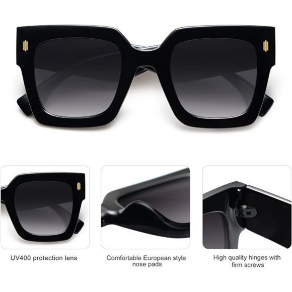 Sojos Oversized Square Sunglasses Women Retro Big Frame UV400 Fashion Shades - Picture 5 of 7